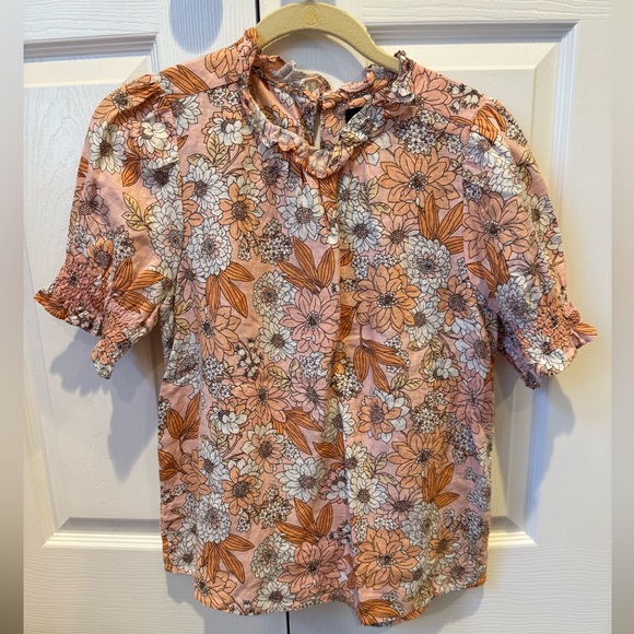J.Crew Smocked Puff-Sleeve Linen Top in Zinnia Floral - Size small - Picture 2 of 5